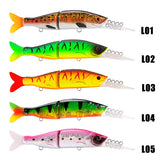 Minnow 13.5g 100mm 0-1.2M Fishing Lure 5PCS Long Tongue 2 Sections Jointed Bait with Tail VMC Hooks